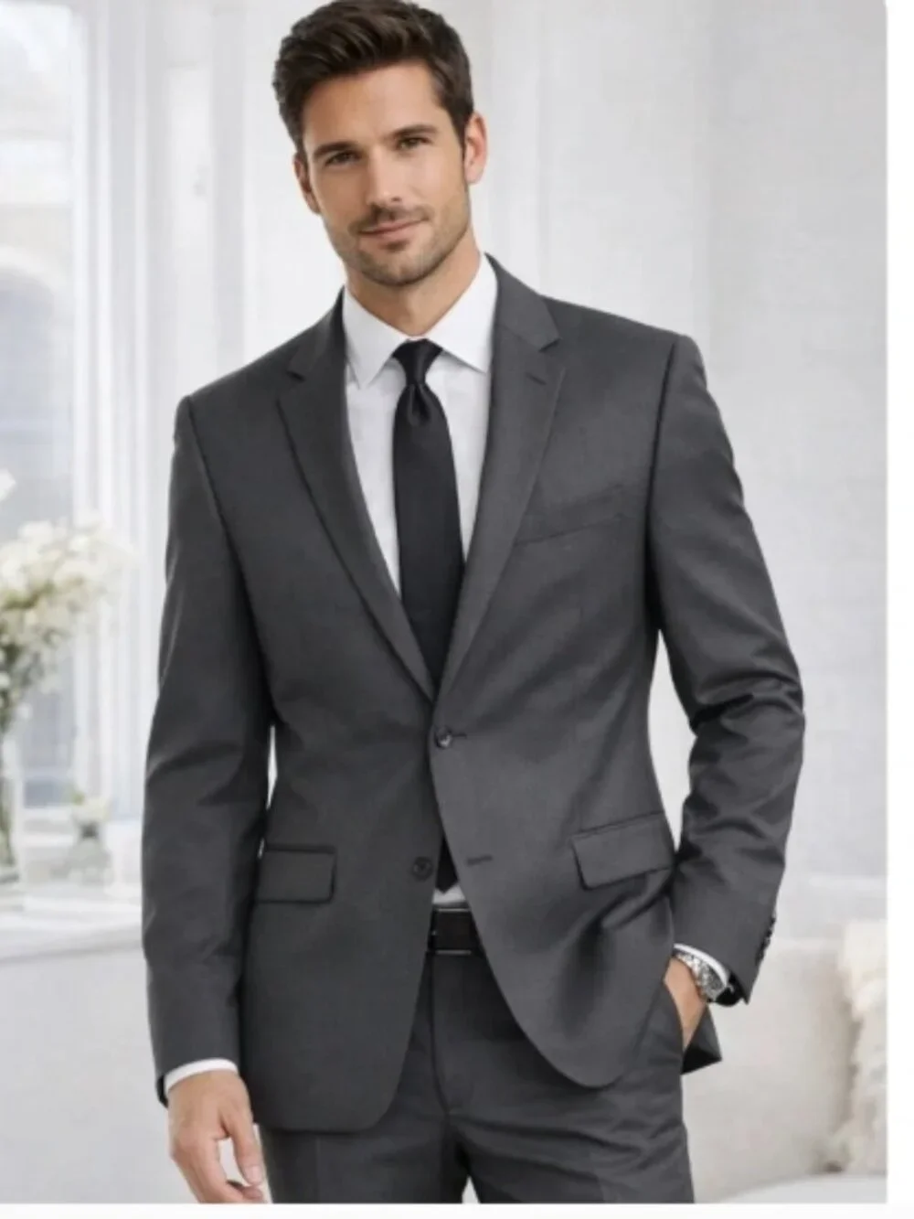 ALFANI Pin Striped Cashmere Wool Blend Men Suit Set Jacket and Pants